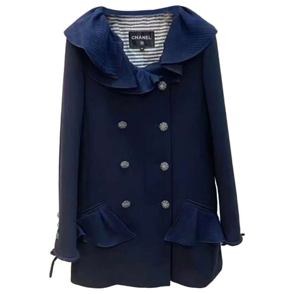 Chanel Navy Wool Coat Navy Wool Very good - Front View