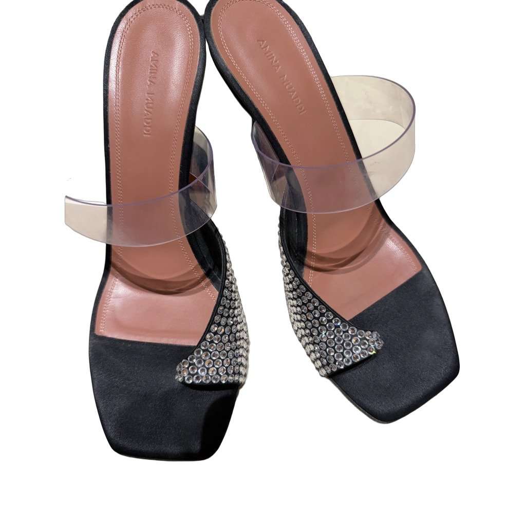 Amina Muaddi Glitter Embelished High Heels Black Very good condition - Front View