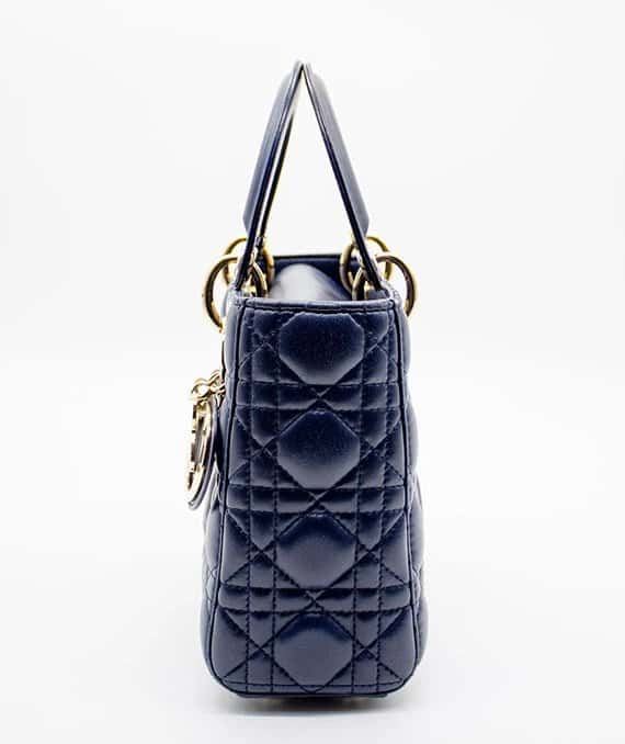 Dior Navy Blue Color Small Lady Dior Lambskin Leather Satchel Bag Blue Leather Very good - Inside View