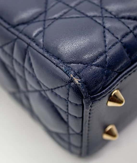 Dior Navy Blue Color Small Lady Dior Lambskin Leather Satchel Bag Blue Leather Very good - Box View