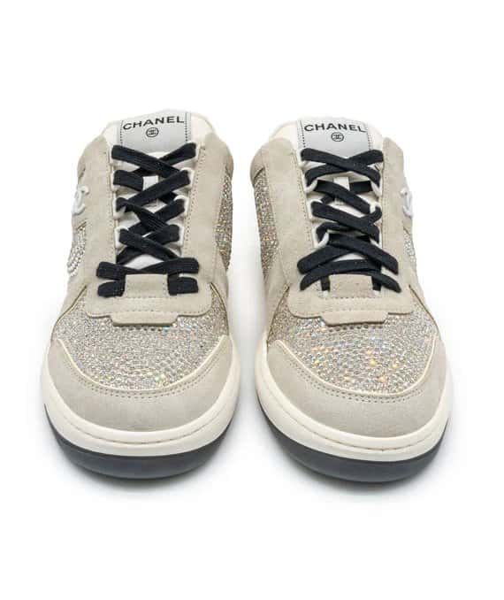 Chanel Size 41 23C Silver Grey Crystals CC Logo Suede Sneakers Silver Suede Very good - Front View