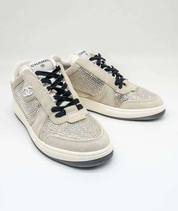 Chanel Size 41 23C Silver Grey Crystals CC Logo Suede Sneakers Silver Suede Very good - Back View