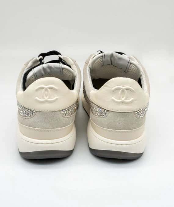 Chanel Size 41 23C Silver Grey Crystals CC Logo Suede Sneakers Silver Suede Very good - Inside View
