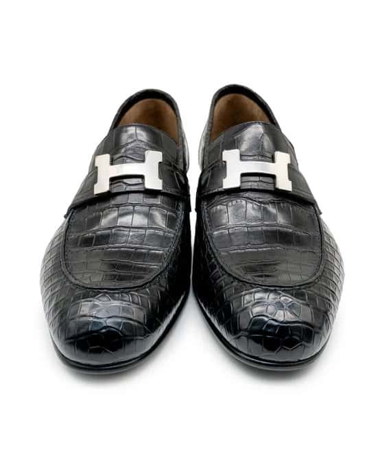 Hermès Size 42 Black Crocodile Leather Shoes Black Leather Never worn - Front View