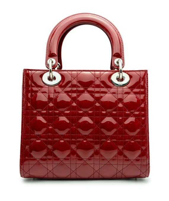 Dior Cherry Red Color Cannage Patent Leather Medium Lady Dior Satchel Bag Red Leather Never worn - Back View