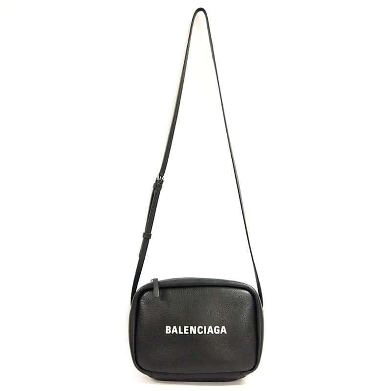 Balenciaga Size S Black Calfskin Leather logo Everyday Camera Bag Black Leather Very good - Front View