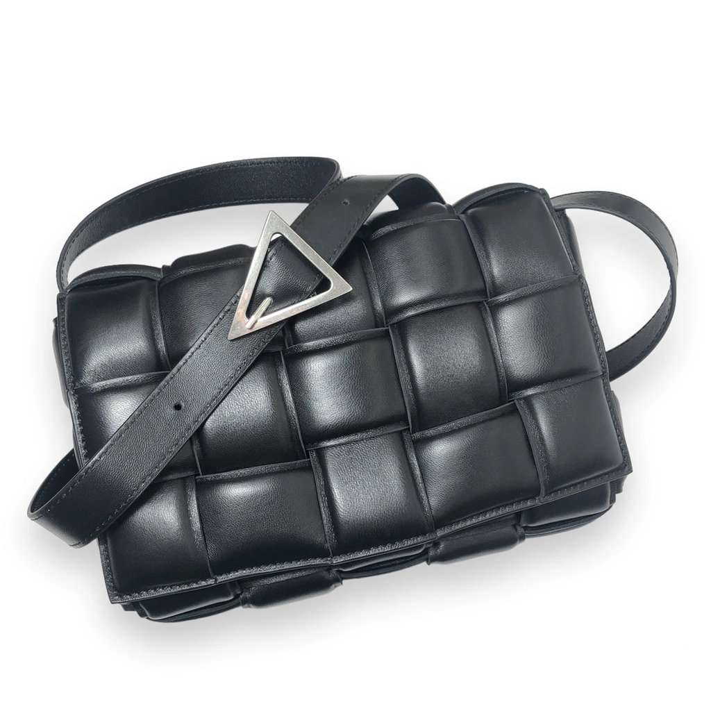 Bottega Veneta Black Padded Leather Cassette Shoulder Bag Black Leather Very good - Front View