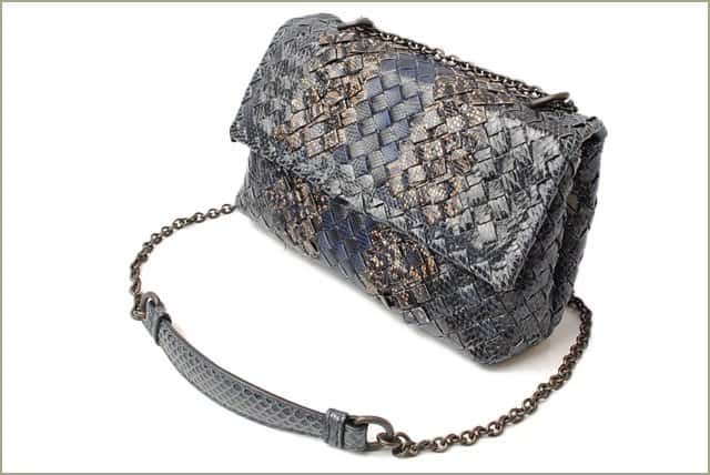 Bottega Veneta Grey/Navy Blue Intrecciato Snakeskin Olimpia Shoulder Bag Grey Leather Very good - Inside View