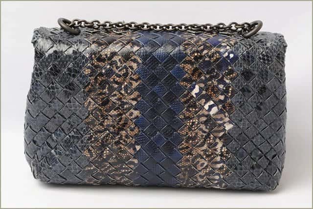 Bottega Veneta Grey/Navy Blue Intrecciato Snakeskin Olimpia Shoulder Bag Grey Leather Very good - Model View