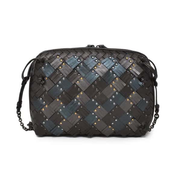 Bottega Veneta Multicolor Nappa Intrecciato Fringe Studded Nodini Crossbody Messenger Bag Brown Leather Very good - Front View