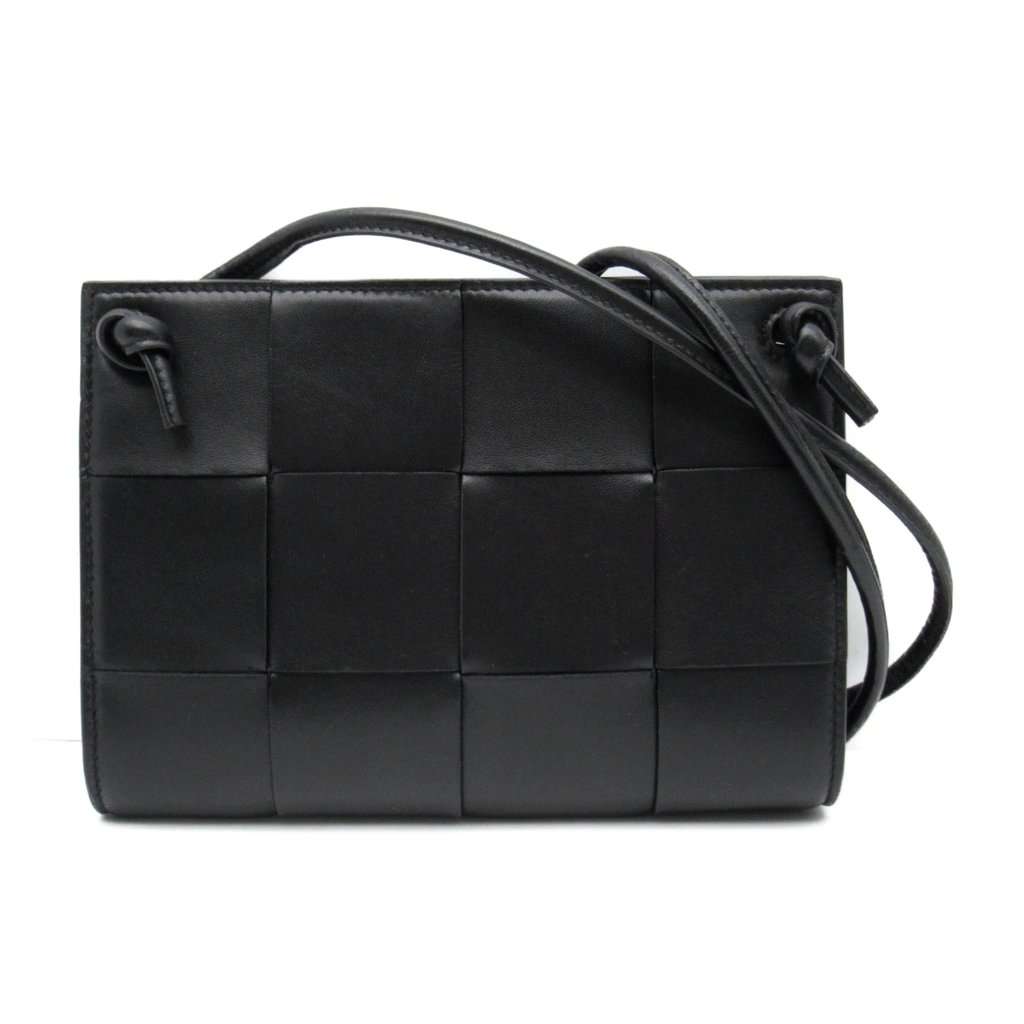 Bottega Veneta Serial Black Leather Shoulder Bag Black Leather Very good - Front View