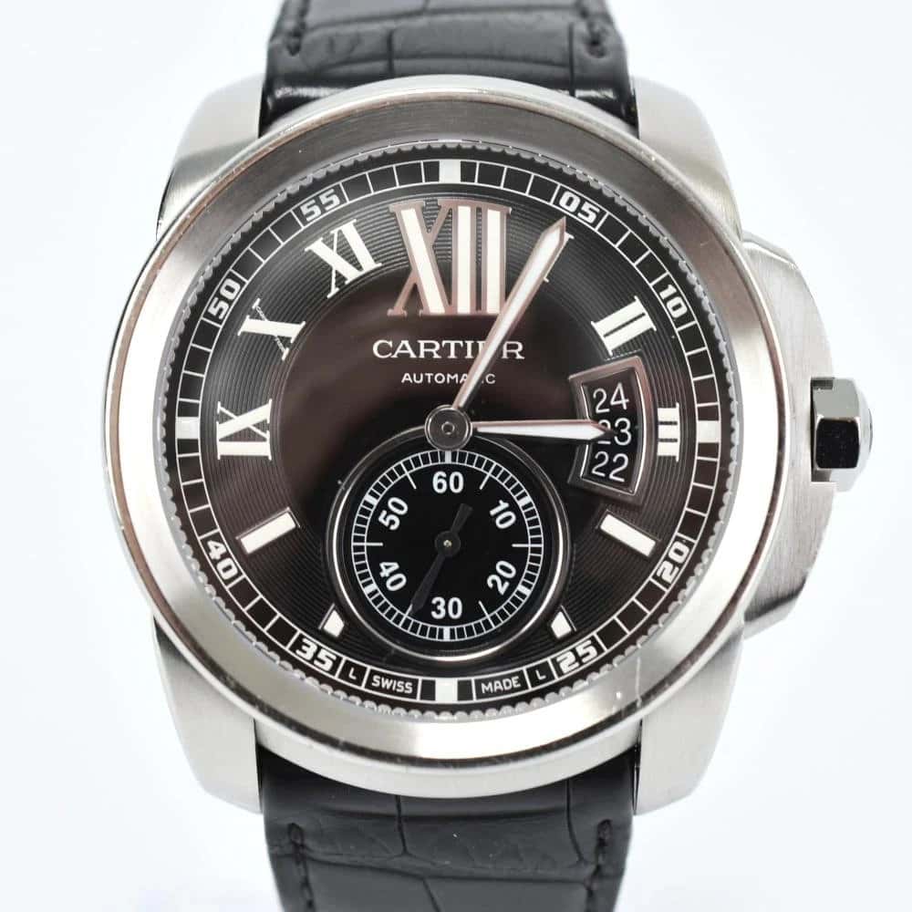 Cartier Black Stainless Steel & Leather Calibre de Cartier Automatic Men's Wristwatch Black Good - Back View