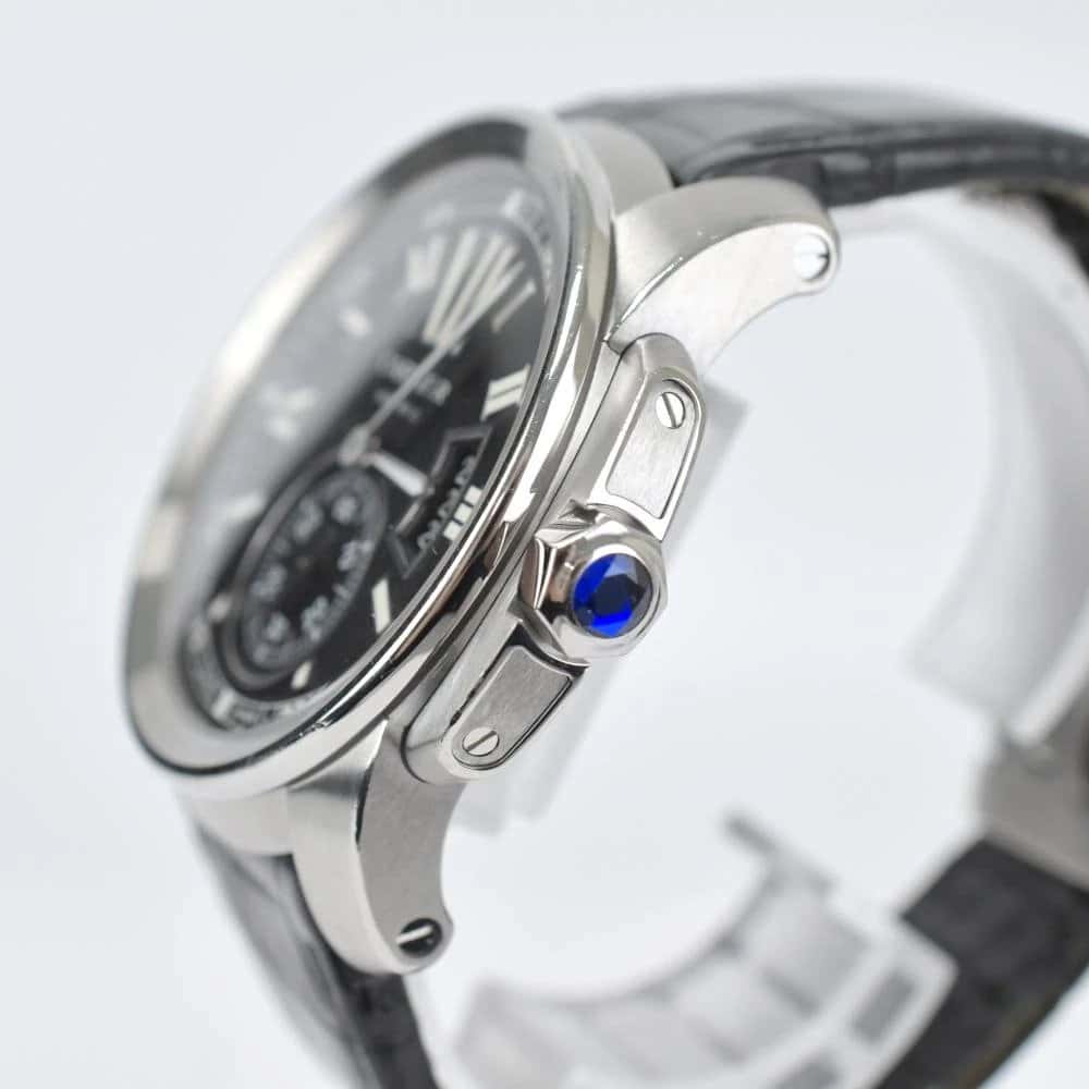 Cartier Black Stainless Steel & Leather Calibre de Cartier Automatic Men's Wristwatch Black Good - Inside View