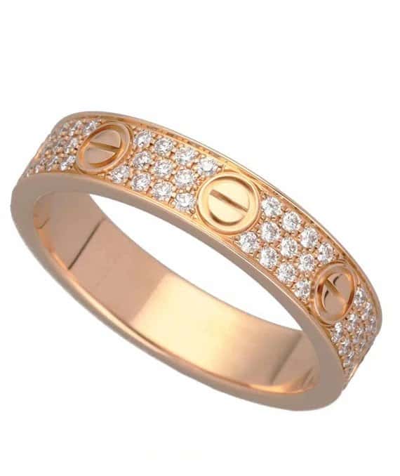 Cartier Mini Love Ring Pavé Diamond 750 K18 PG Pink Gold Ring Pink Gold Very good - Front View