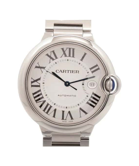 Cartier Silver Stainless Steel Ballon Bleu 3001 Men's Wristwatch 42 mm Silver Good - Front View