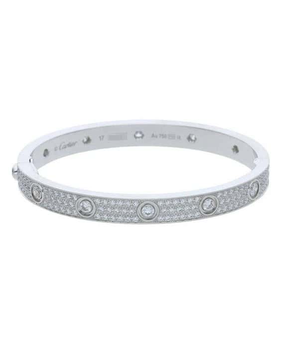 Cartier Size 17 Diamond Paved Love Bracelet in 18k White Gold White Gold Very good - Front View