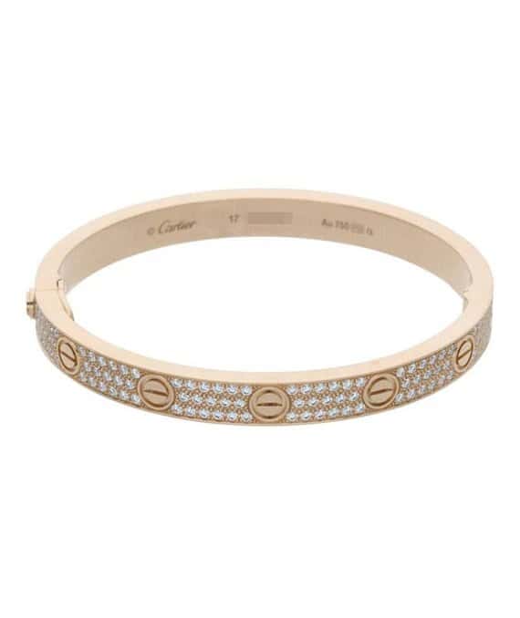 Cartier Size 17 Rose Gold Love Bracelet with Pave Diamonds K18PG Gold Gold Good - Front View