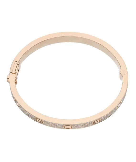 Cartier Size 17 Rose Gold Love Bracelet with Pave Diamonds K18PG Gold Gold Good - Box View