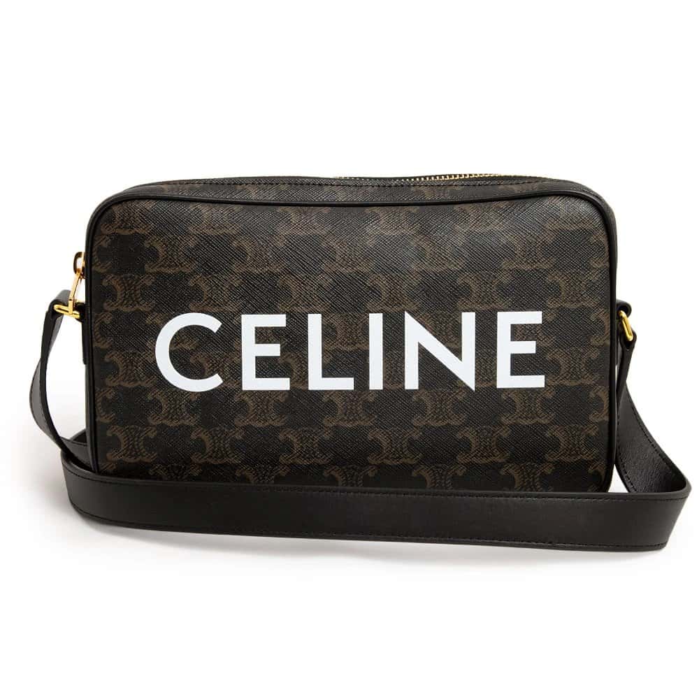 Celine Black Brown Medium Messenger Bag in Triomphe Canvas and Calfskin Leather Brown Canvas Never worn - Front View