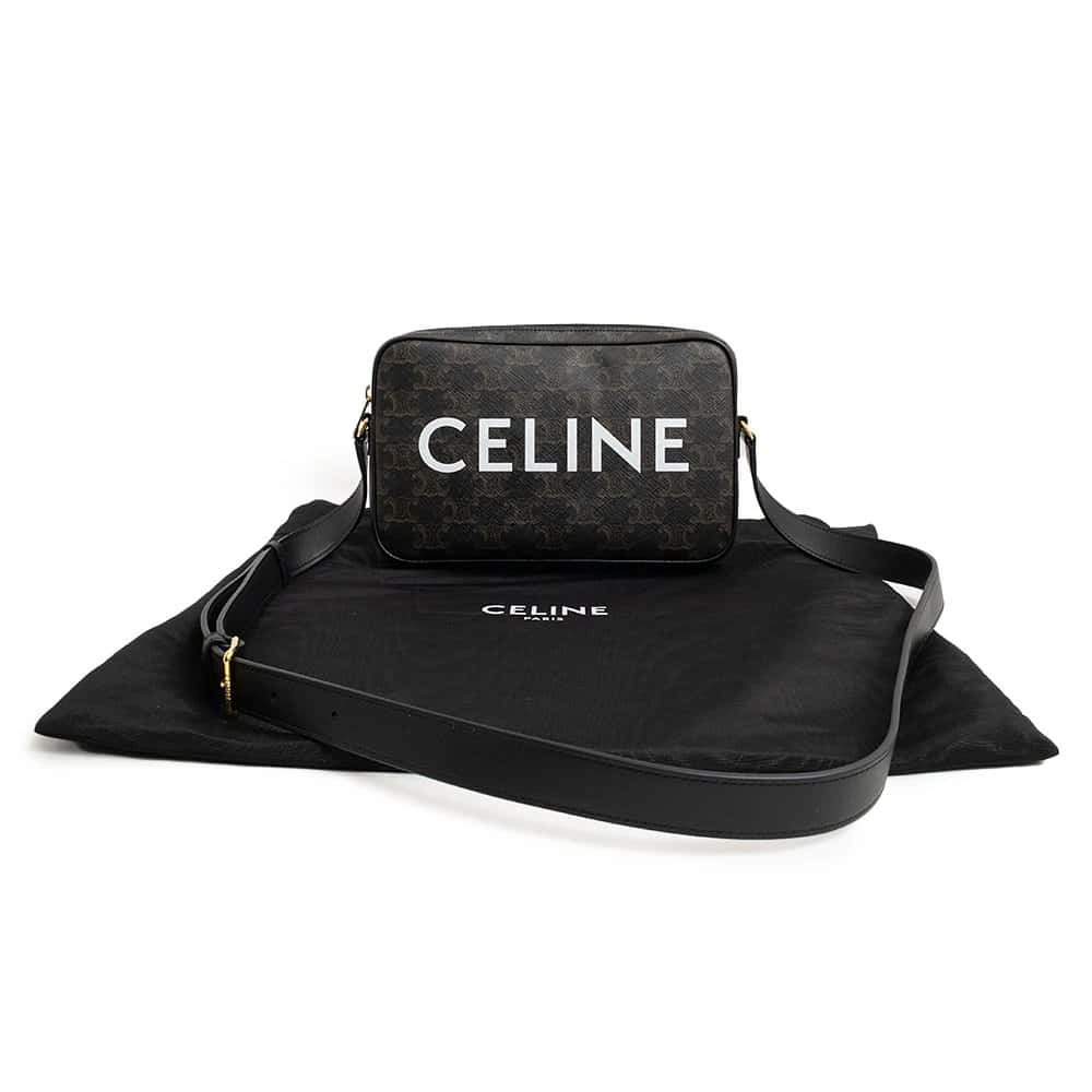 Celine Black Brown Medium Messenger Bag in Triomphe Canvas and Calfskin Leather Brown Canvas Never worn - Back View