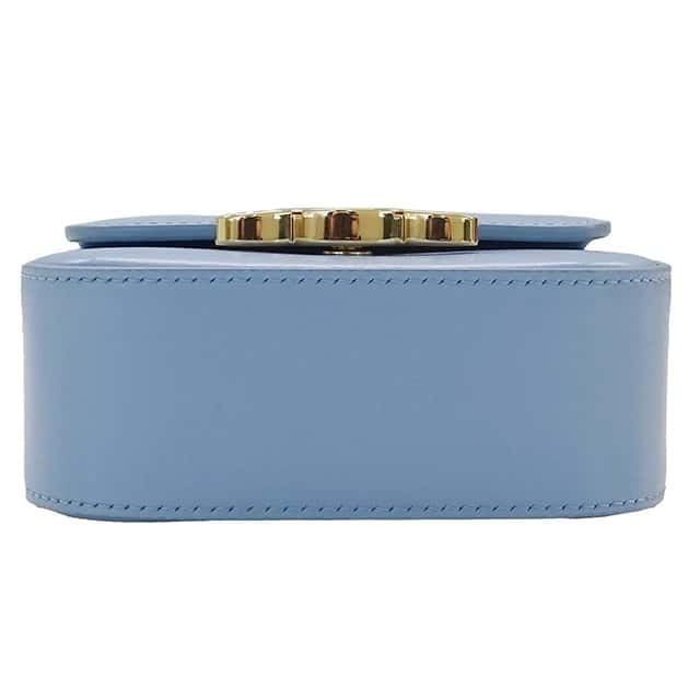 Celine Mini Triomphe Shiny Calfskin Celeste Light Blue Shoulder Bag Blue Leather Good - Model View