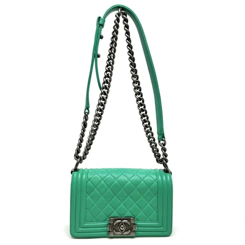 Chanel Green Caviar Leather Small Boy Bag Green Leather Very good - Back View