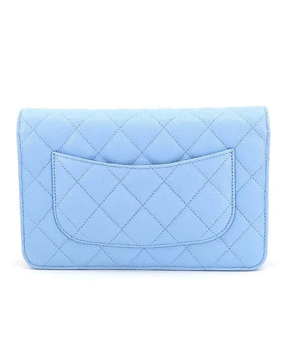 Chanel Matelasse Classic Chain Light Blue Wallet with Caviar Leather and Gold Hardware Blue Leather Very good - Back View