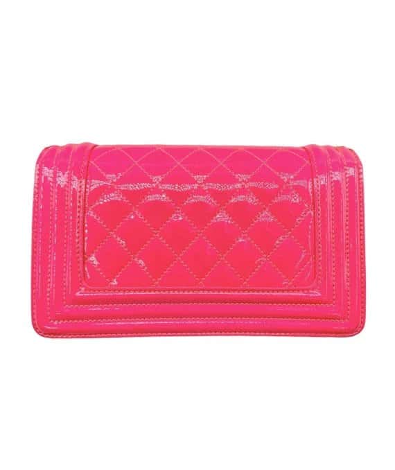 Chanel Neon Pink Small Boy Bag in Patent Leather with Gold Hardware Pink Leather Good - Back View