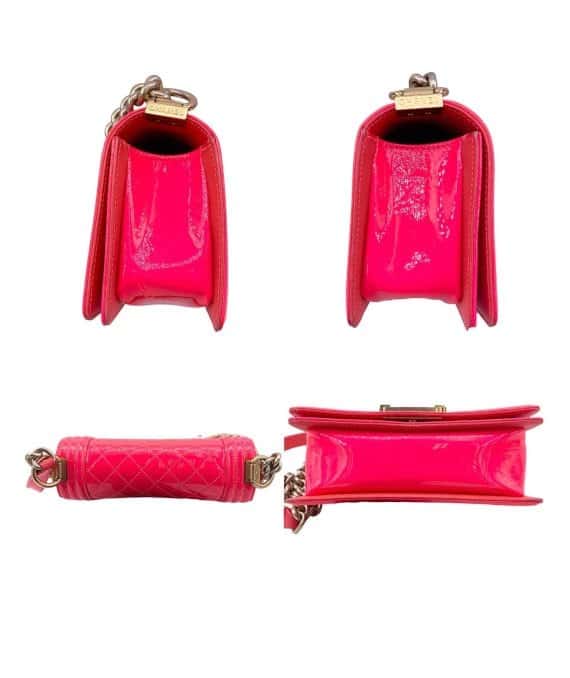 Chanel Neon Pink Small Boy Bag in Patent Leather with Gold Hardware Pink Leather Good - Model View