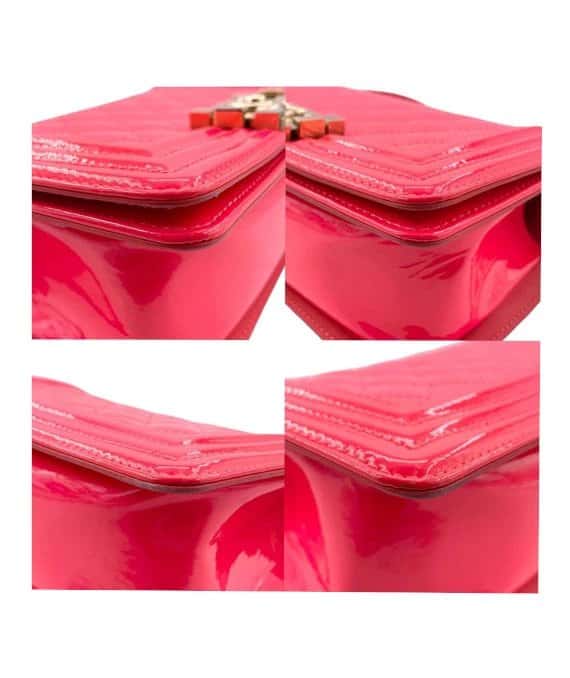 Chanel Neon Pink Small Boy Bag in Patent Leather with Gold Hardware Pink Leather Good - Box View