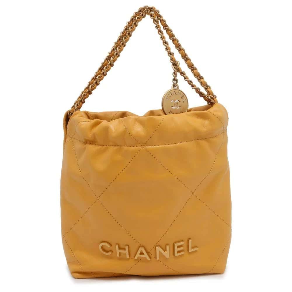 Chanel Yellow Quilted Leather Mini 22 Chain Bag Yellow Leather Very good - Front View