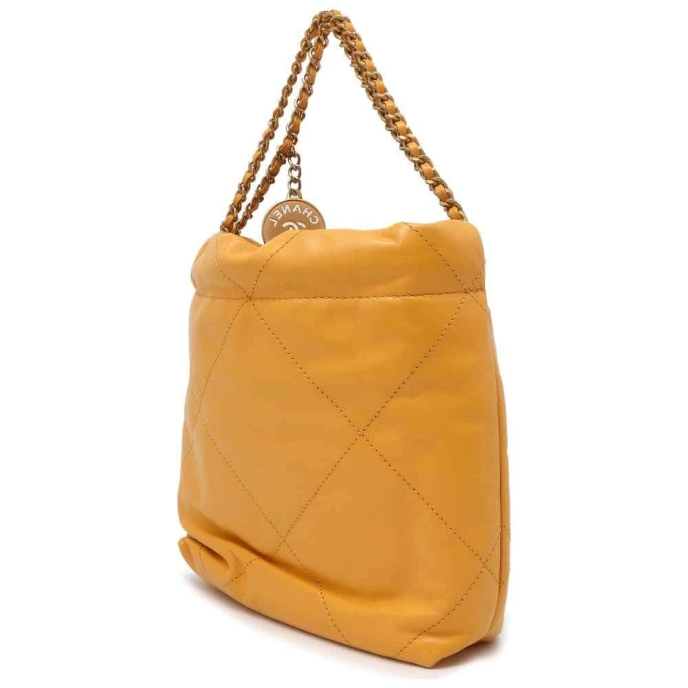 Chanel Yellow Quilted Leather Mini 22 Chain Bag Yellow Leather Very good - Back View