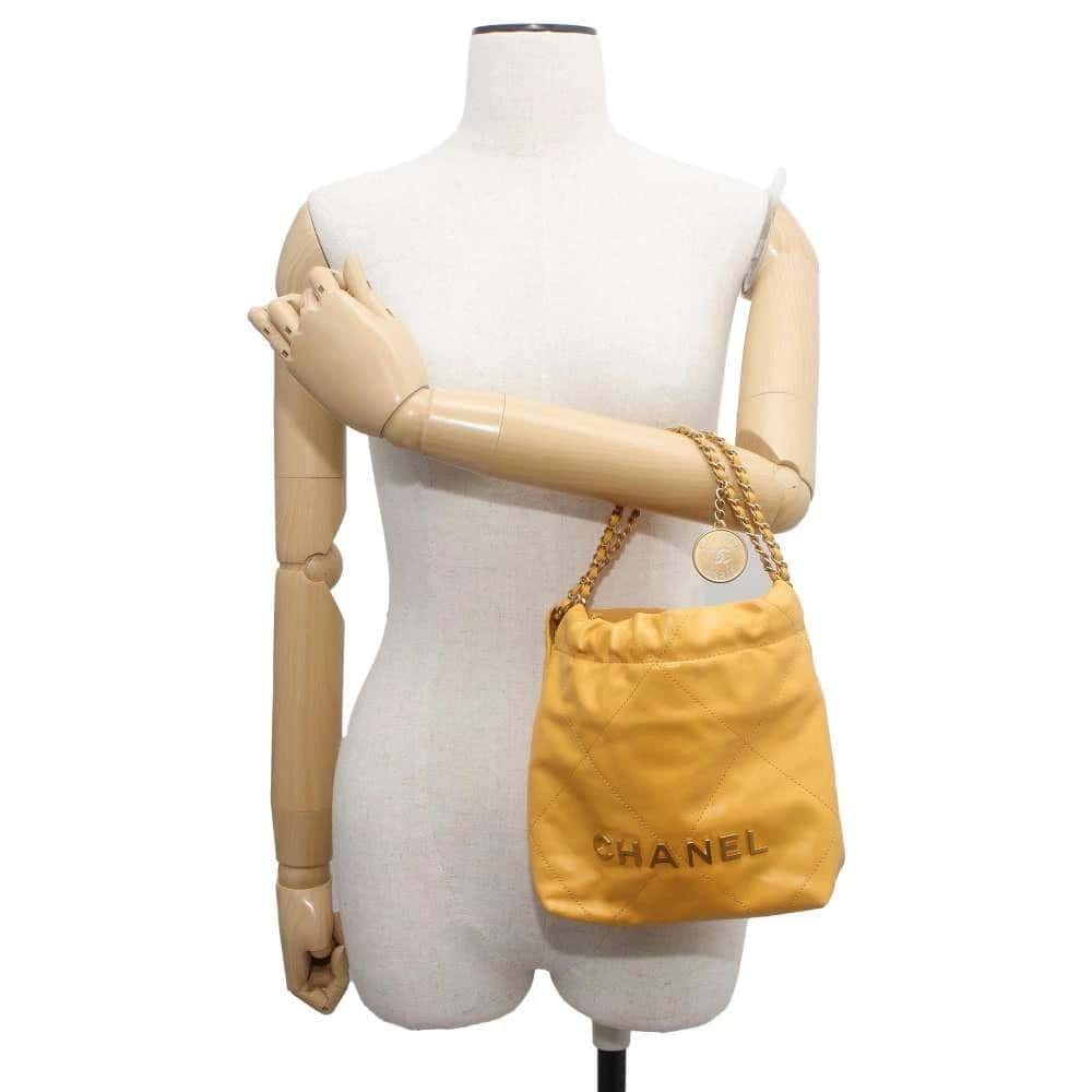 Chanel Yellow Quilted Leather Mini 22 Chain Bag Yellow Leather Very good - Model View