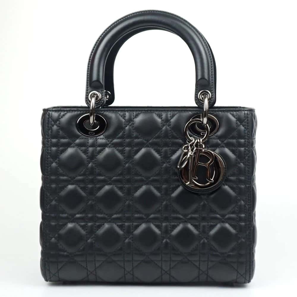 Dior Black Color Cannage Lambskin Leather Medium Lady Dior Satchel Bag Black Leather Very good - Front View