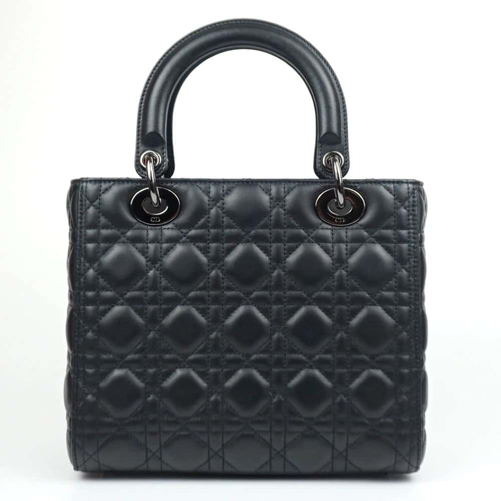 Dior Black Color Cannage Lambskin Leather Medium Lady Dior Satchel Bag Black Leather Very good - Back View