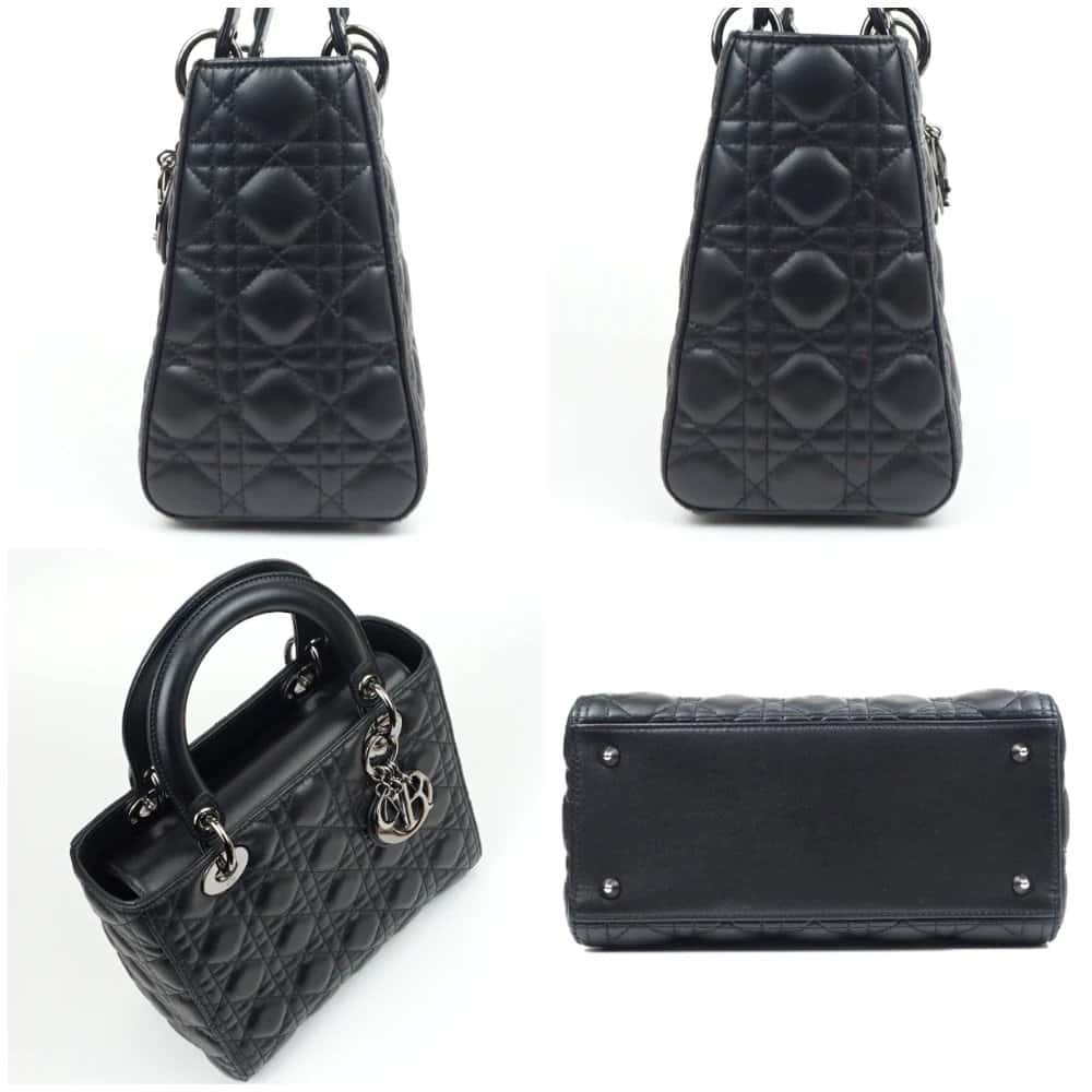 Dior Black Color Cannage Lambskin Leather Medium Lady Dior Satchel Bag Black Leather Very good - Inside View