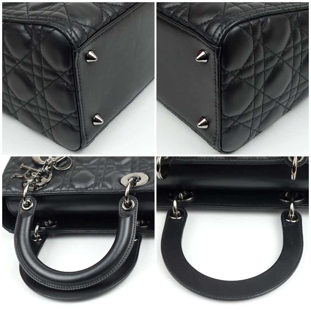 Dior Black Color Cannage Lambskin Leather Medium Lady Dior Satchel Bag Black Leather Very good - Model View
