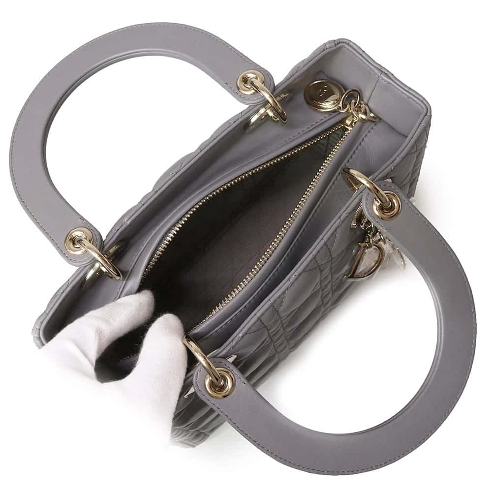 Dior Grey Color Cannage Lambskin Leather Medium Lady Dior Satchel Bag Grey Leather Never worn - Back View