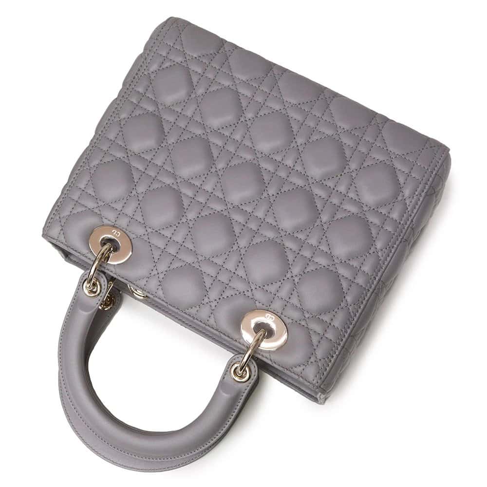 Dior Grey Color Cannage Lambskin Leather Medium Lady Dior Satchel Bag Grey Leather Never worn - Box View