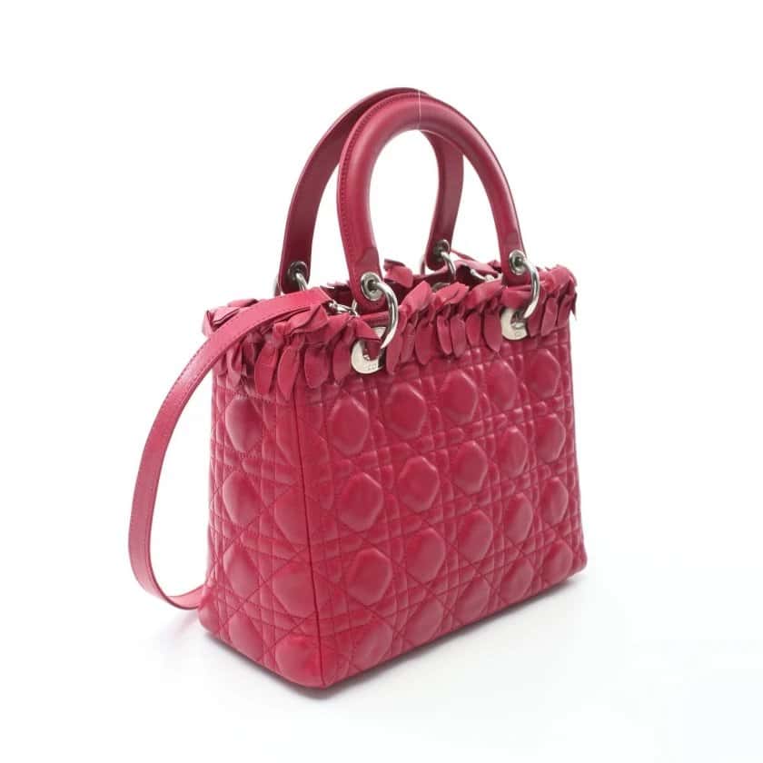Dior Lambskin Cannage Pink Bow Lady Dior Fuchsia Pink Leather Good - Back View