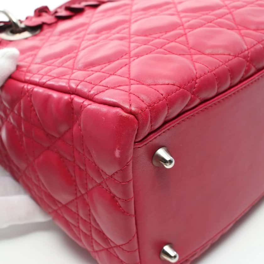 Dior Lambskin Cannage Pink Bow Lady Dior Fuchsia Pink Leather Good - Box View