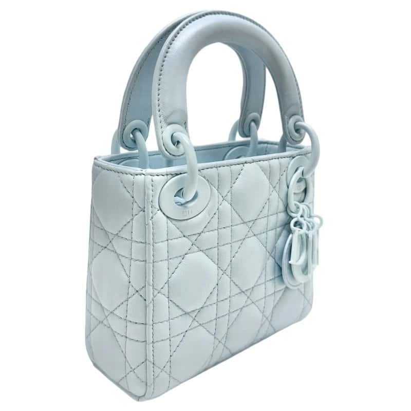 Dior Light Blue Cannage Leather Micro Lady Dior Bag with Light Blue Metal Fittings Blue Leather Very good - Back View