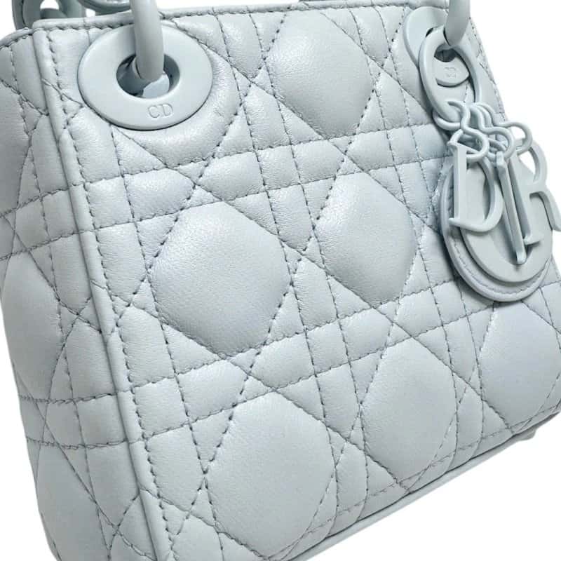 Dior Light Blue Cannage Leather Micro Lady Dior Bag with Light Blue Metal Fittings Blue Leather Very good - Inside View