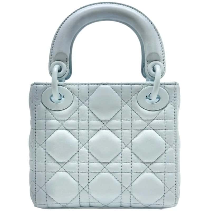 Dior Light Blue Cannage Leather Micro Lady Dior Bag with Light Blue Metal Fittings Blue Leather Very good - Model View
