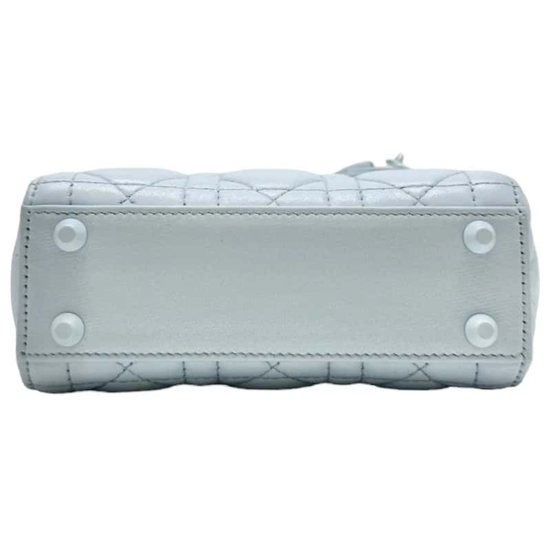Dior Light Blue Cannage Leather Micro Lady Dior Bag with Light Blue Metal Fittings Blue Leather Very good - Box View