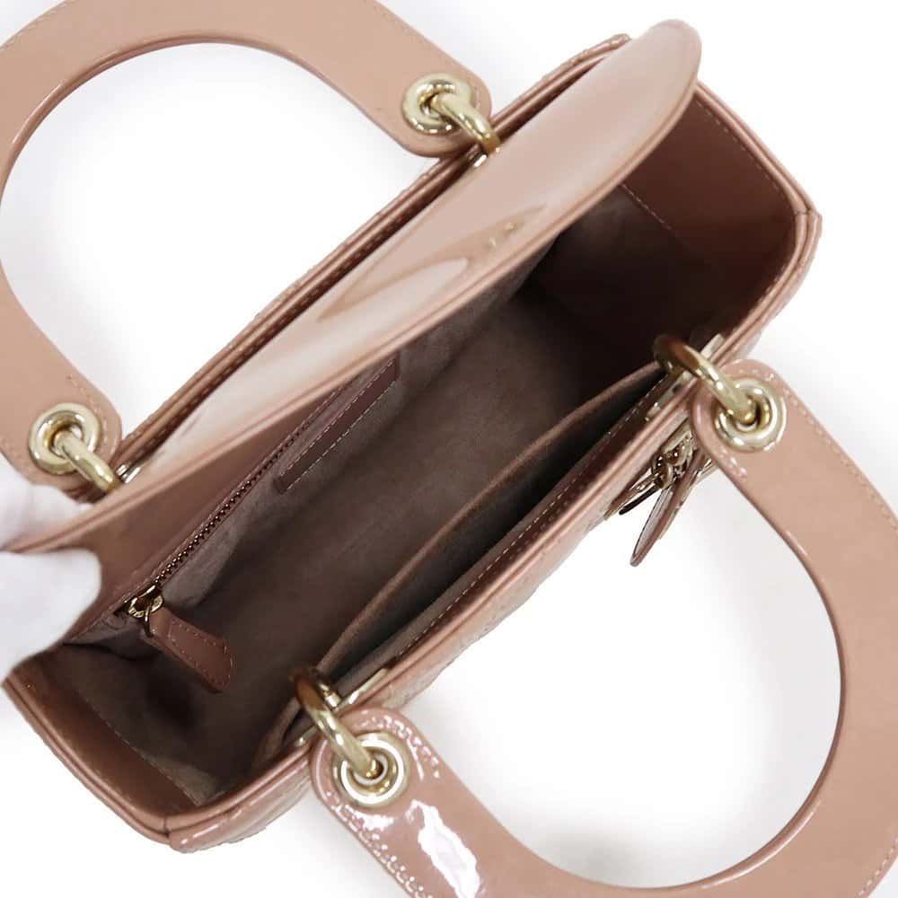 Dior Rose Des Vents Patent Cannage Calfskin Leather Medium Lady Dior Satchel Bag Pink Leather Very good - Back View