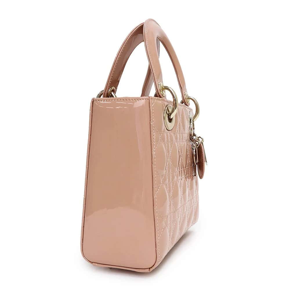 Dior Rose Des Vents Patent Cannage Calfskin Leather Medium Lady Dior Satchel Bag Pink Leather Very good - Inside View