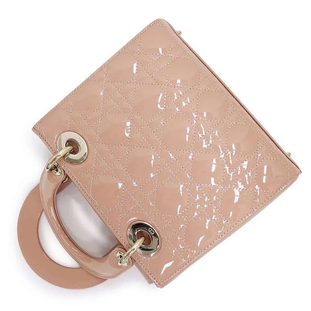 Dior Rose Des Vents Patent Cannage Calfskin Leather Medium Lady Dior Satchel Bag Pink Leather Very good - Model View