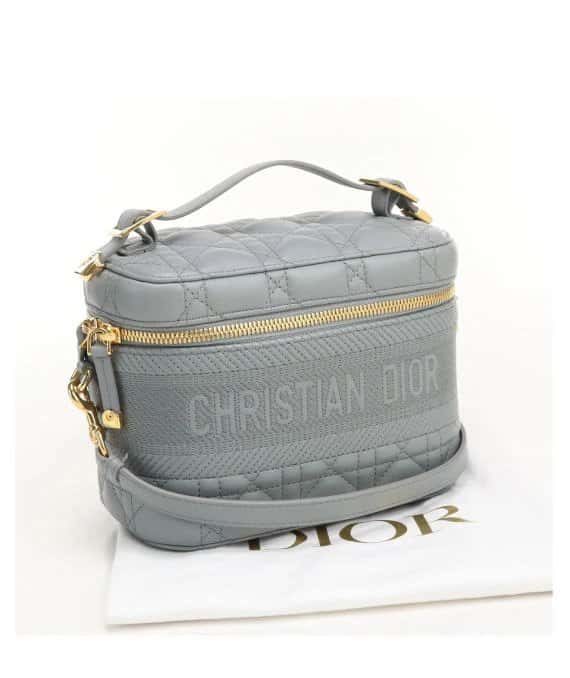 Dior Travel Vanity Small Grey Lambskin Handbag Grey Leather Very good - Front View