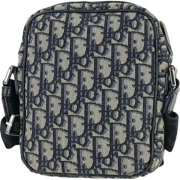Dior Beige Navy Oblique Jacquard Canvas Leather Mini Crossbody Men's Bag Beige Leather Very good - Back View